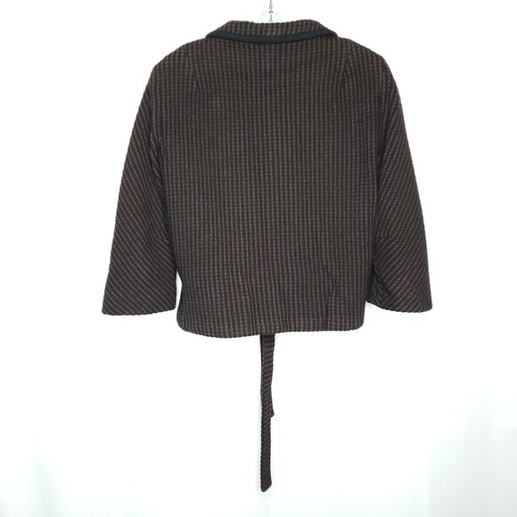 Womens Belgium Wool Belted Sweater Jacket M/L Black Brown 3/4 Sleeve Academia - Picture 3 of 4